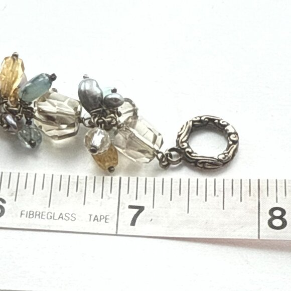 Vintage Multi Gemstone Cluster Bracelet Citrine Quartz Pearl Sterling Silver - Picture 8 of 8